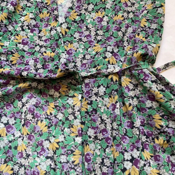 H&M Green Floral Long Sleeve Mesh Wrap Dress Size Small - Picture 5 of 9